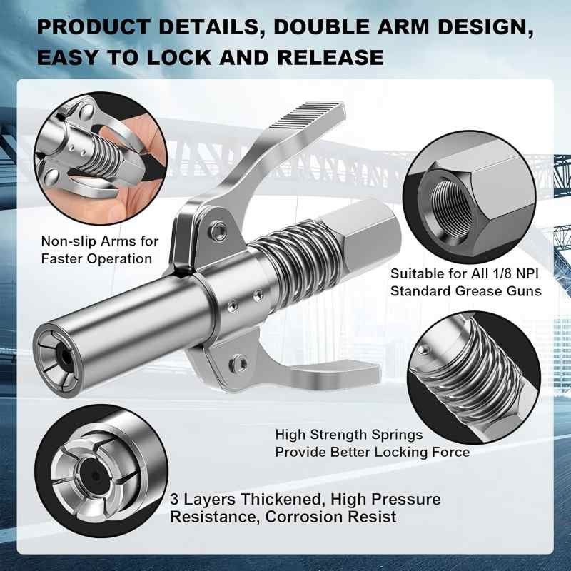 Heavy Duty Grease Coupler 12000 PSI Double Handle Quick Release Oil Nozzle​ US