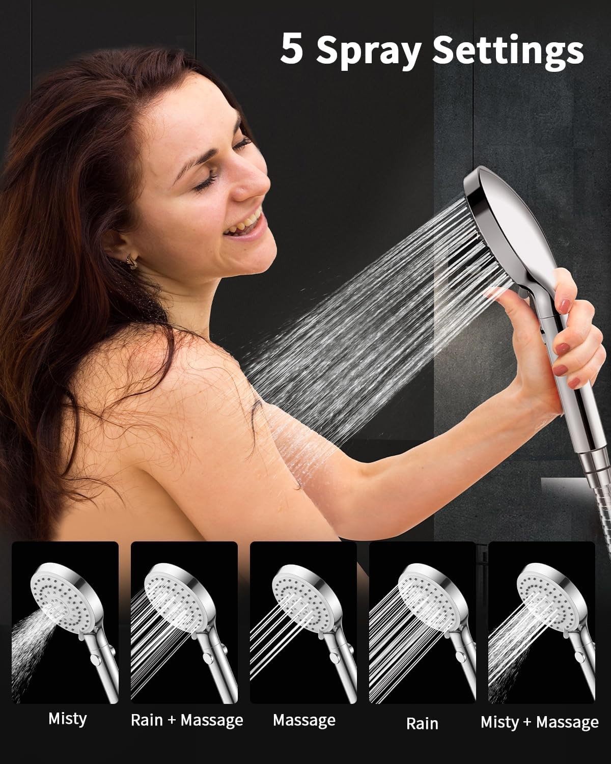 Pressure Handheld Shower Head with 80" Extra Long Stainless