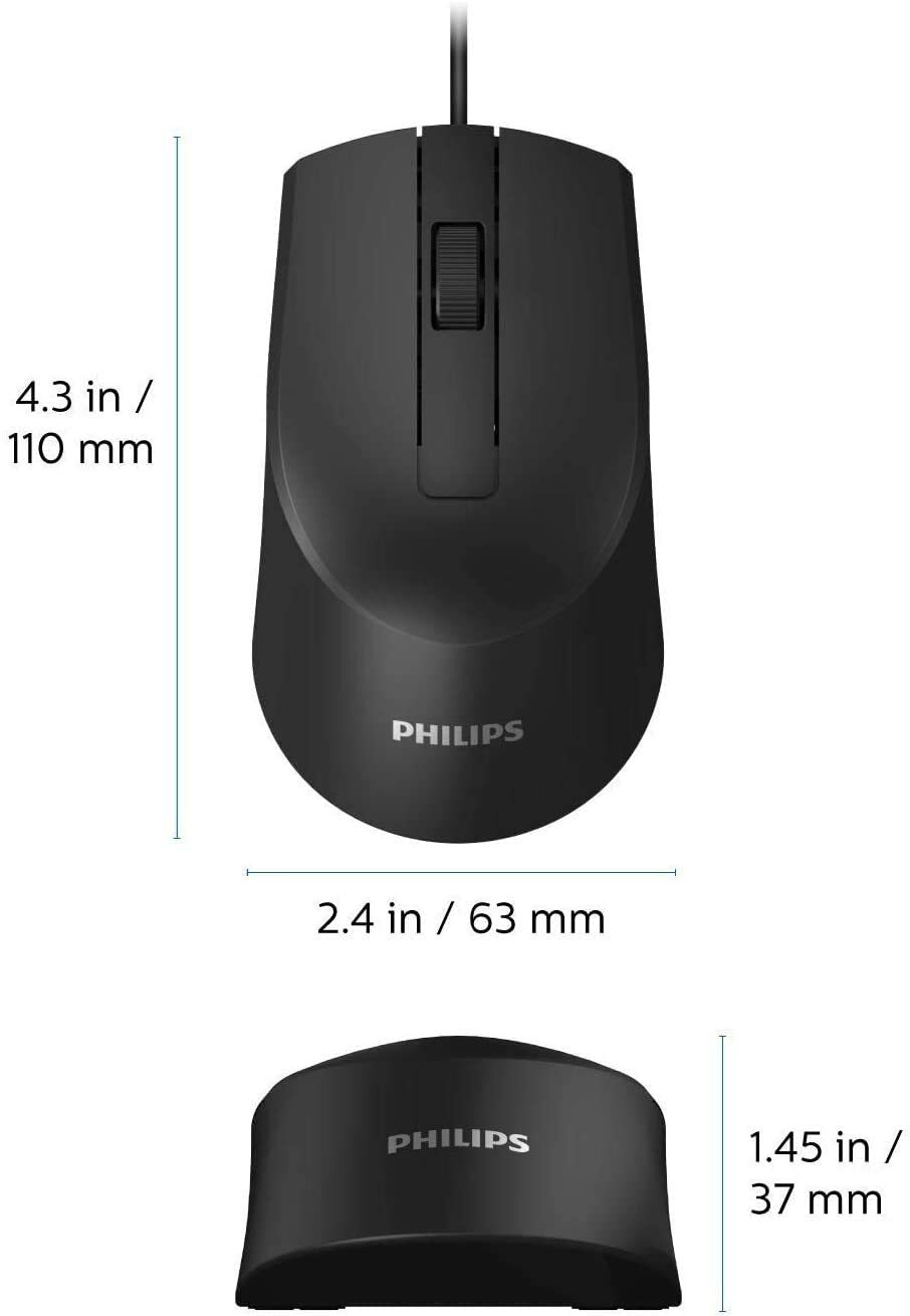 PHILIPS USB Optical Mouse for Home High-Performance with LED Sensor SPK7104