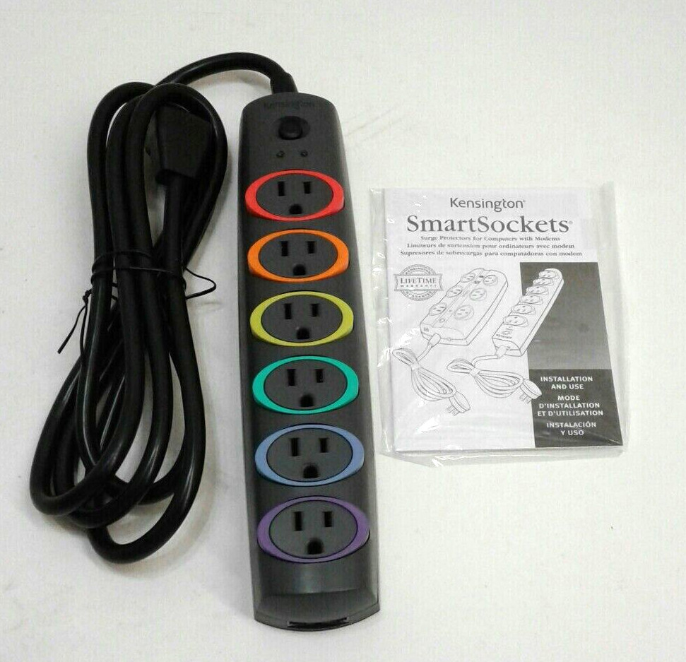 Kensington K62147NA SmartSockets 6AC Outlets Black Color Coded Surge Protector