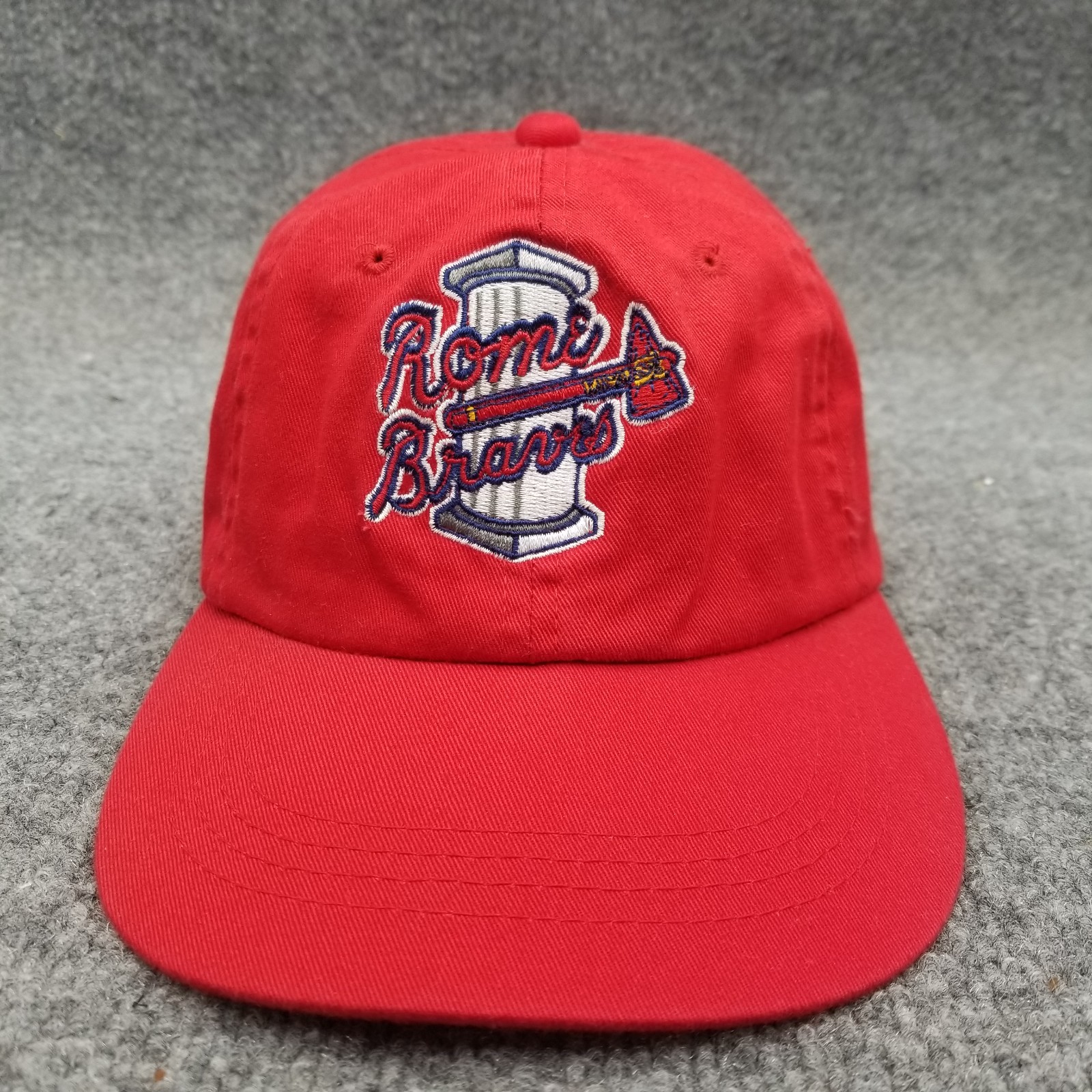 Rome Braves Hat Cap Red Strap Back Mens Minor League Baseball Tomahawk Script