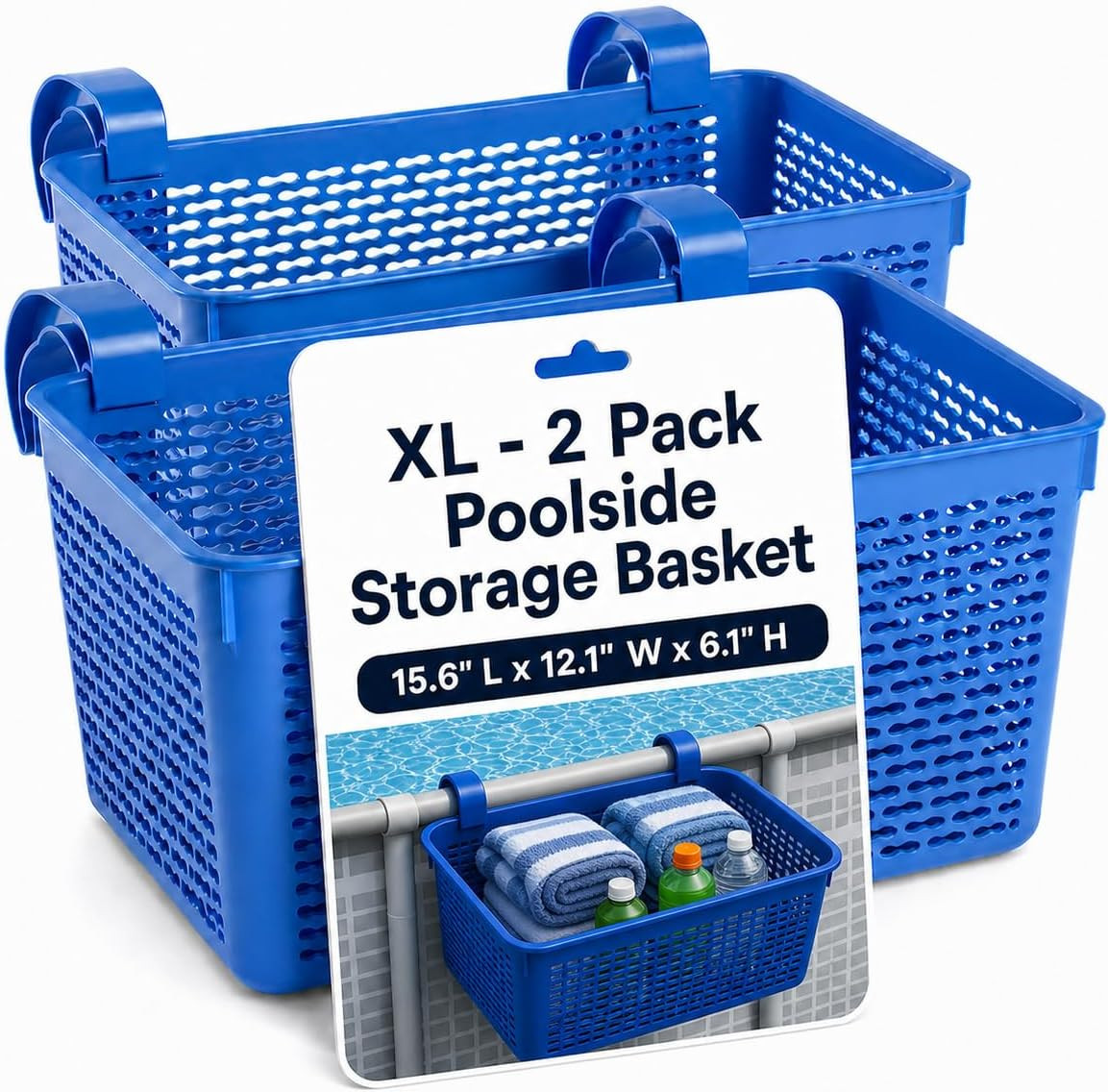 2 Packs XL Poolside Storage Basket for above Ground Pools – 15.6" L X 12.1" W X