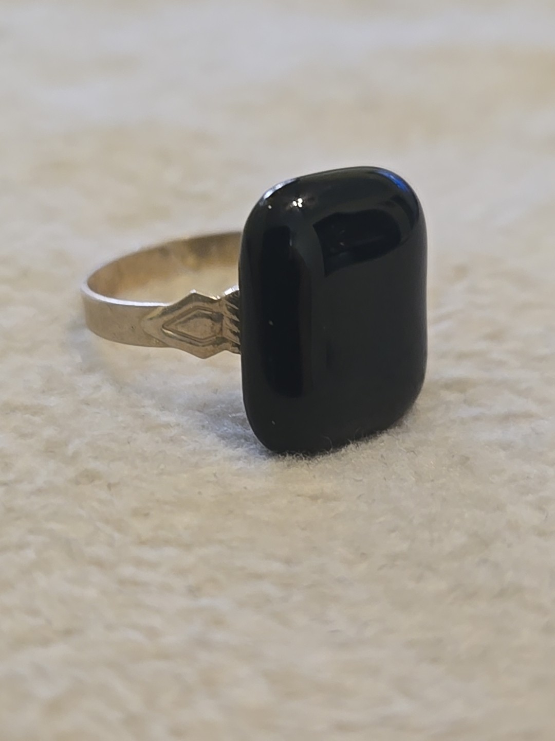 Handmade Black Rectangle Fused Glass Adjustable Ring