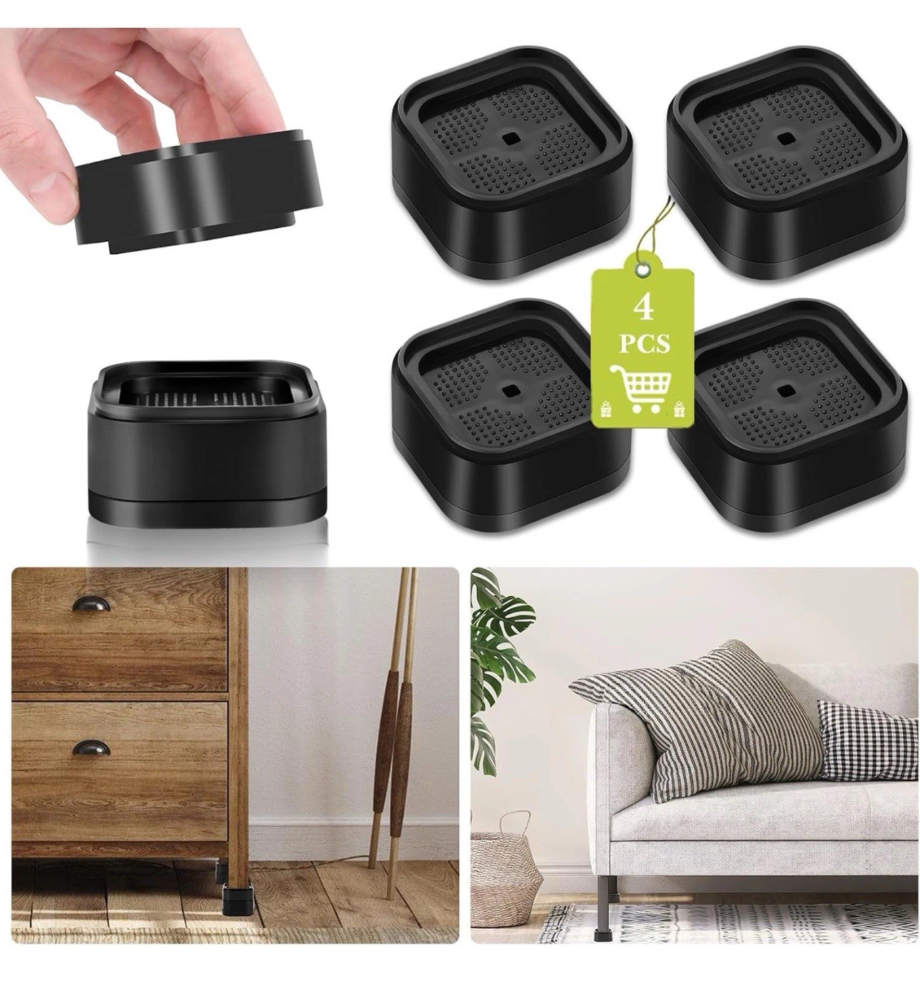 4 Pack Furniture Risers 1 Inch, Adjustable Bed Risers Heavy Duty for Table Desk