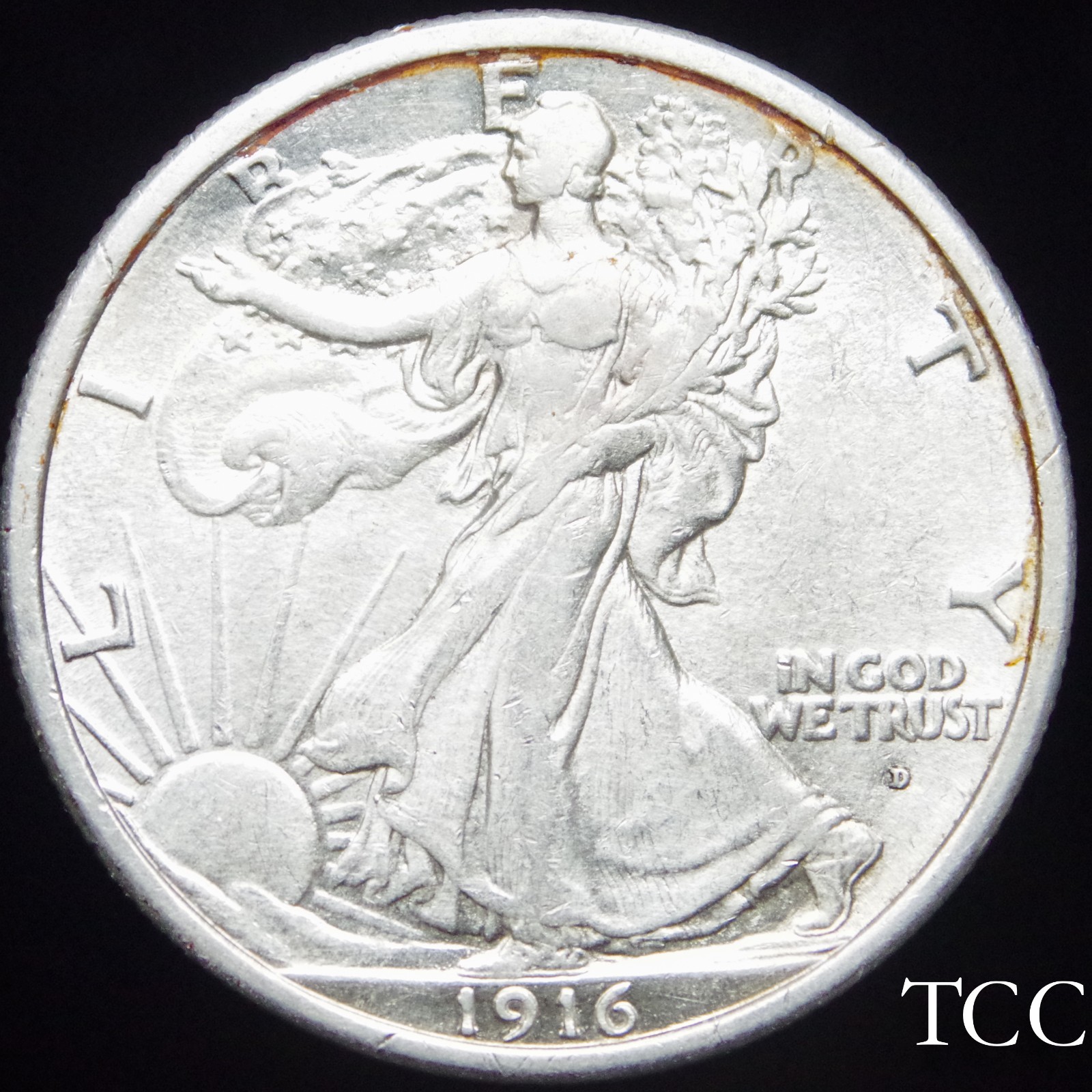 1916 D WALKING LIBERTY HALF DOLLAR ~ GORGEOUS 50c COIN ~ FREE SHIPPING ~ TCC