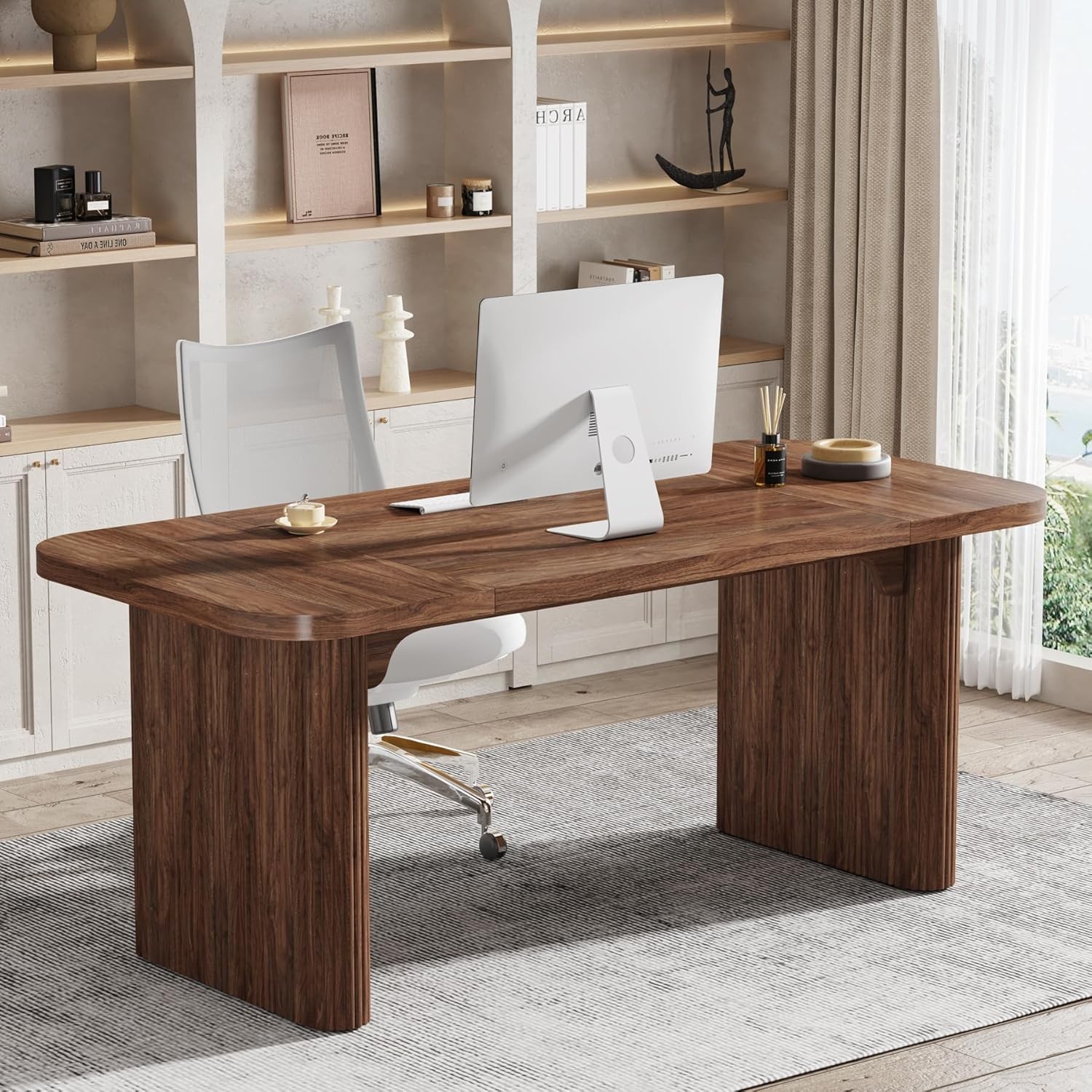 62" Rectangular Executive Computer Desk, Large Modern Wood Office Writing Table