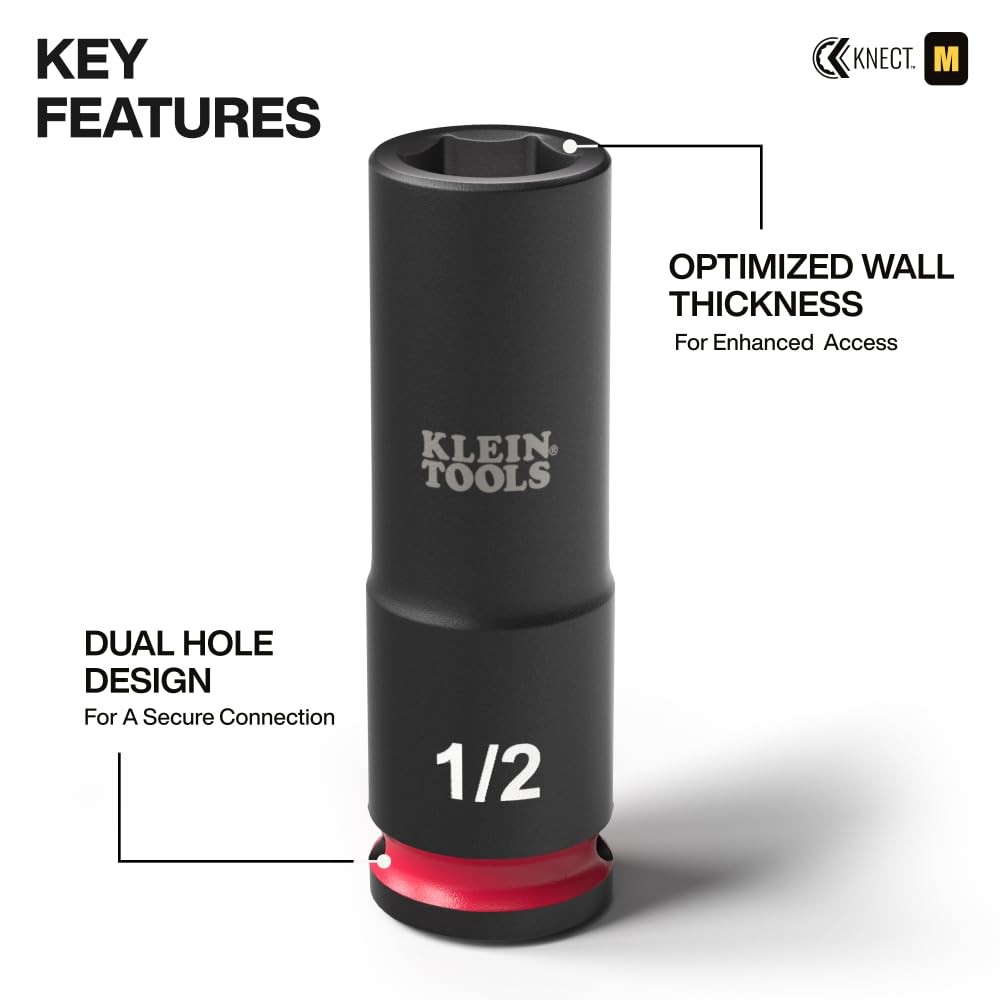 Klein Tools 65121IMPCT KNECT Deep-Well 3/8-Inch Drive Impact