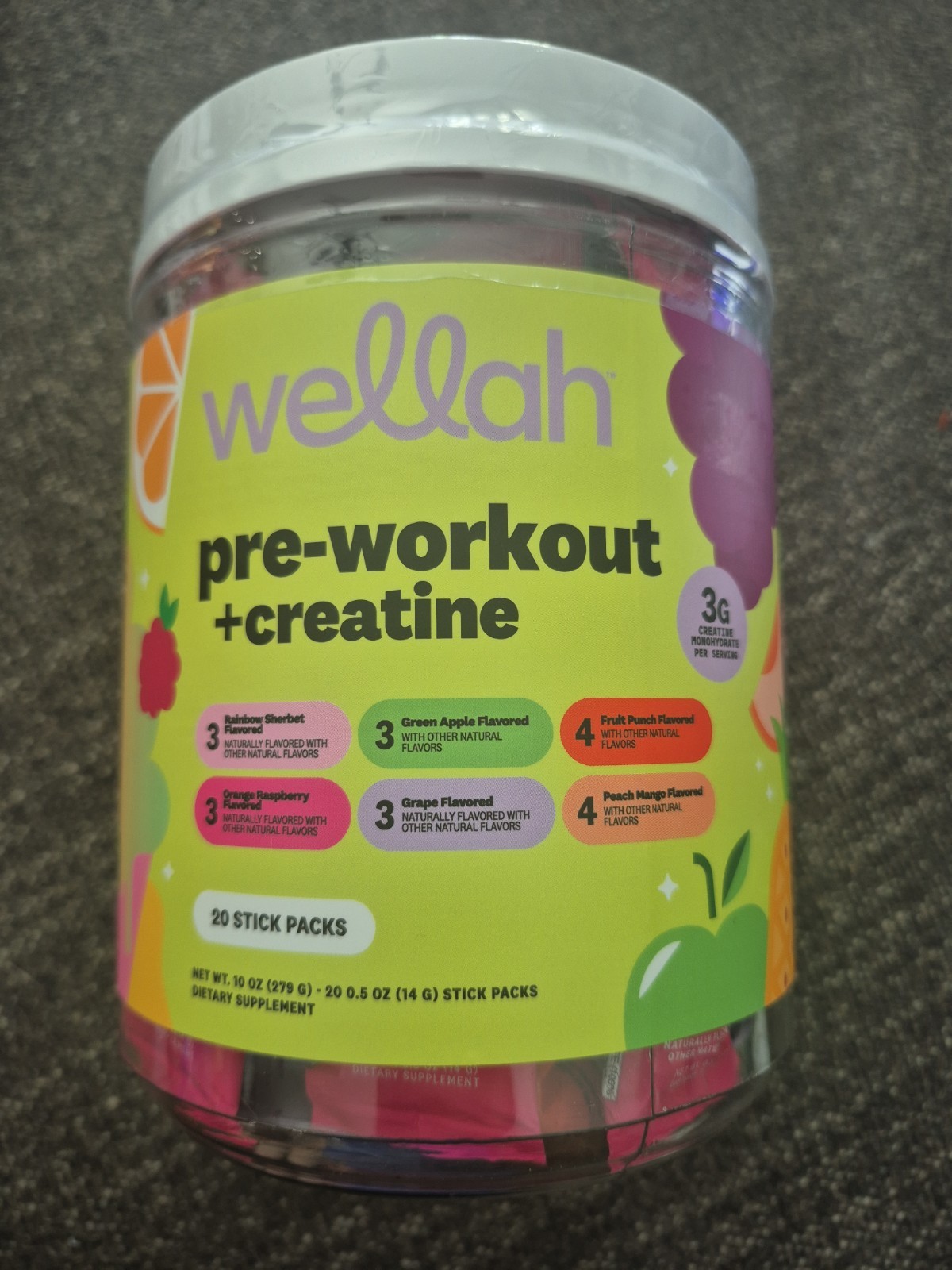 Wellah Pre-Workout + Creatine (Variety Pack) 20 Stick Packs, 6 Flavors
