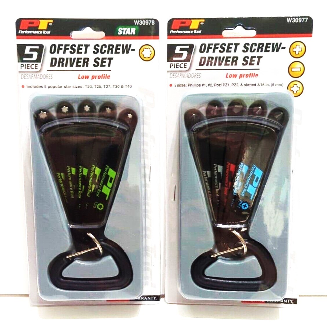 10pc Performance Tool Low Profile Offset Screwdriver Torx Slotted Phillips Set