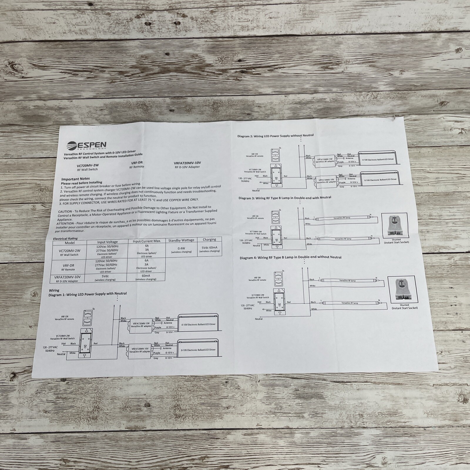 NEW Espen Technology VRF-WM-2W VersaDim RF Control System Wall Switch W/ REMOTE