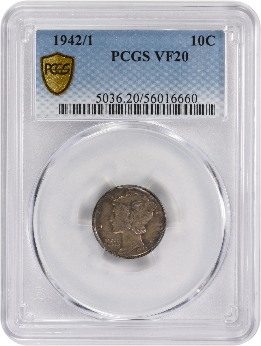 1942/1 Mercury Silver Dime VF20 PCGS