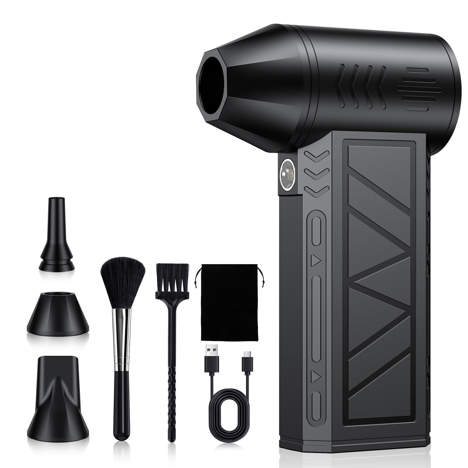 High-Speed Cordless Electric Air Duster - 130K RPM, 4 Speeds, 3 Nozzles, LED Lig