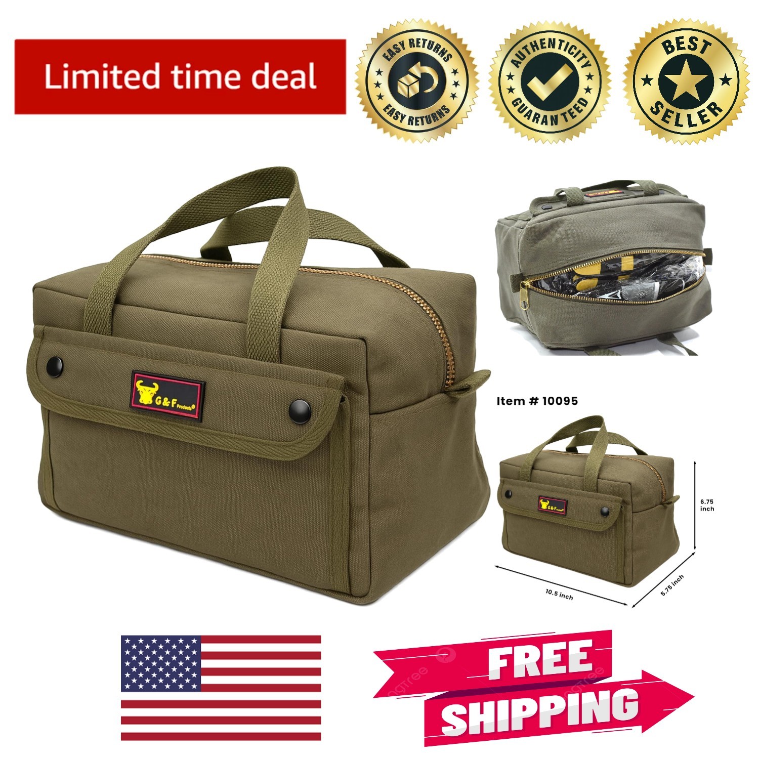 Compact 11x7x6 Water-Resistant Waxed Canvas Duffle Bag with Double Zipper
