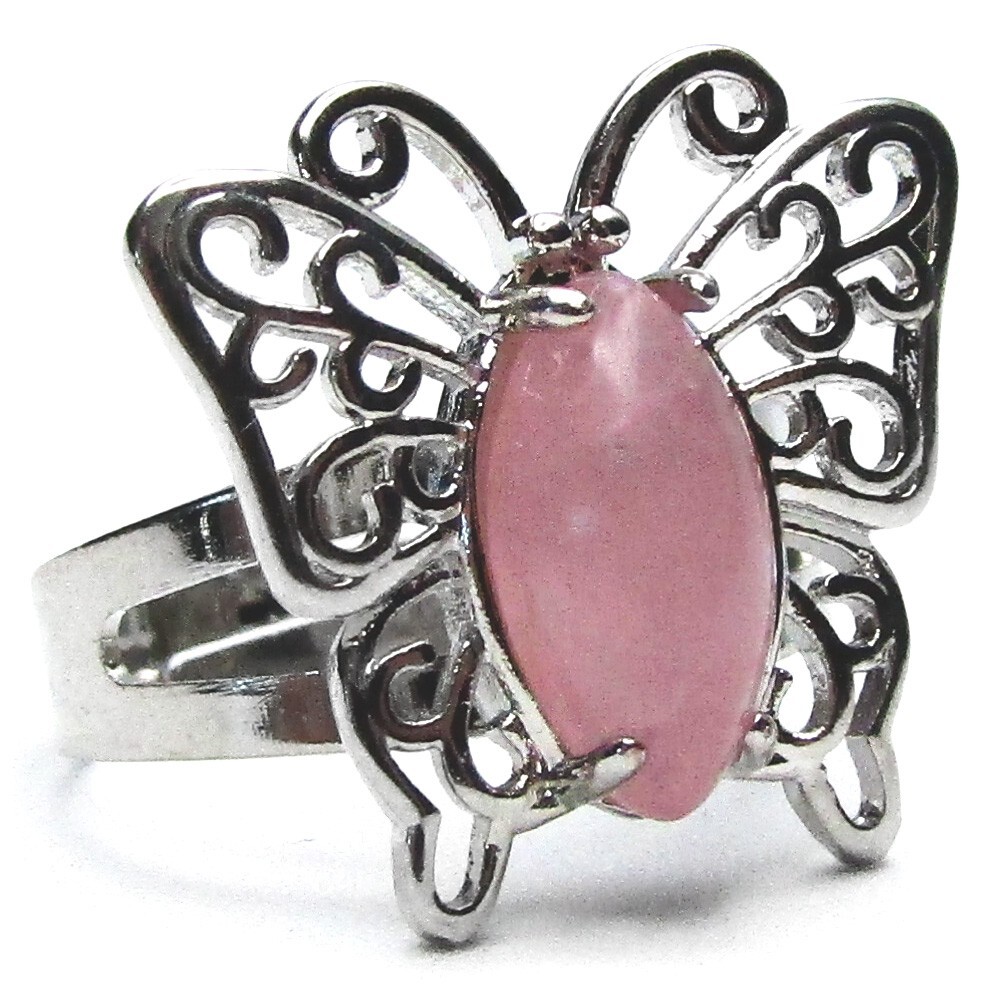 Butterfly gemstone ring adjustable one size fits all-PINK ROSE QUARTZ