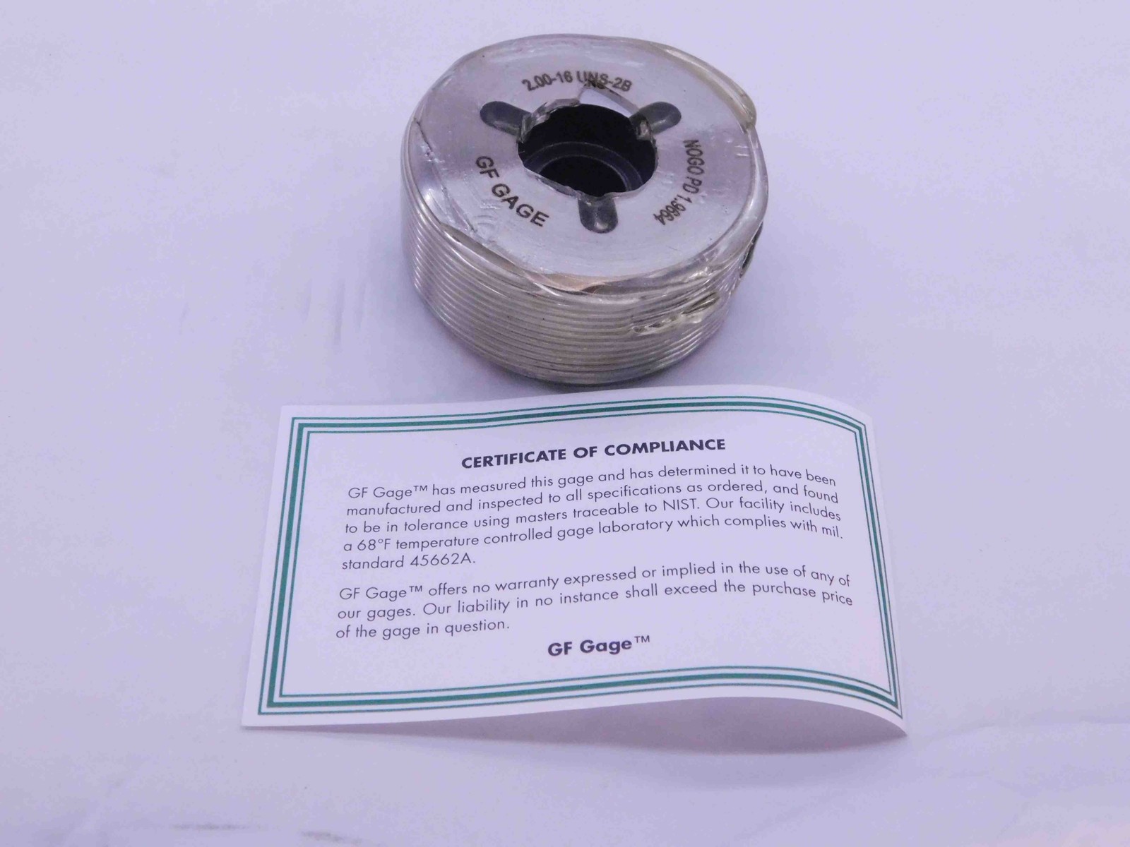 NEW 2" 16 UNS 2B THREAD PLUG GAGE 2.0 2.00 2.000 NO GO ONLY P.D. = 1.9664 UN