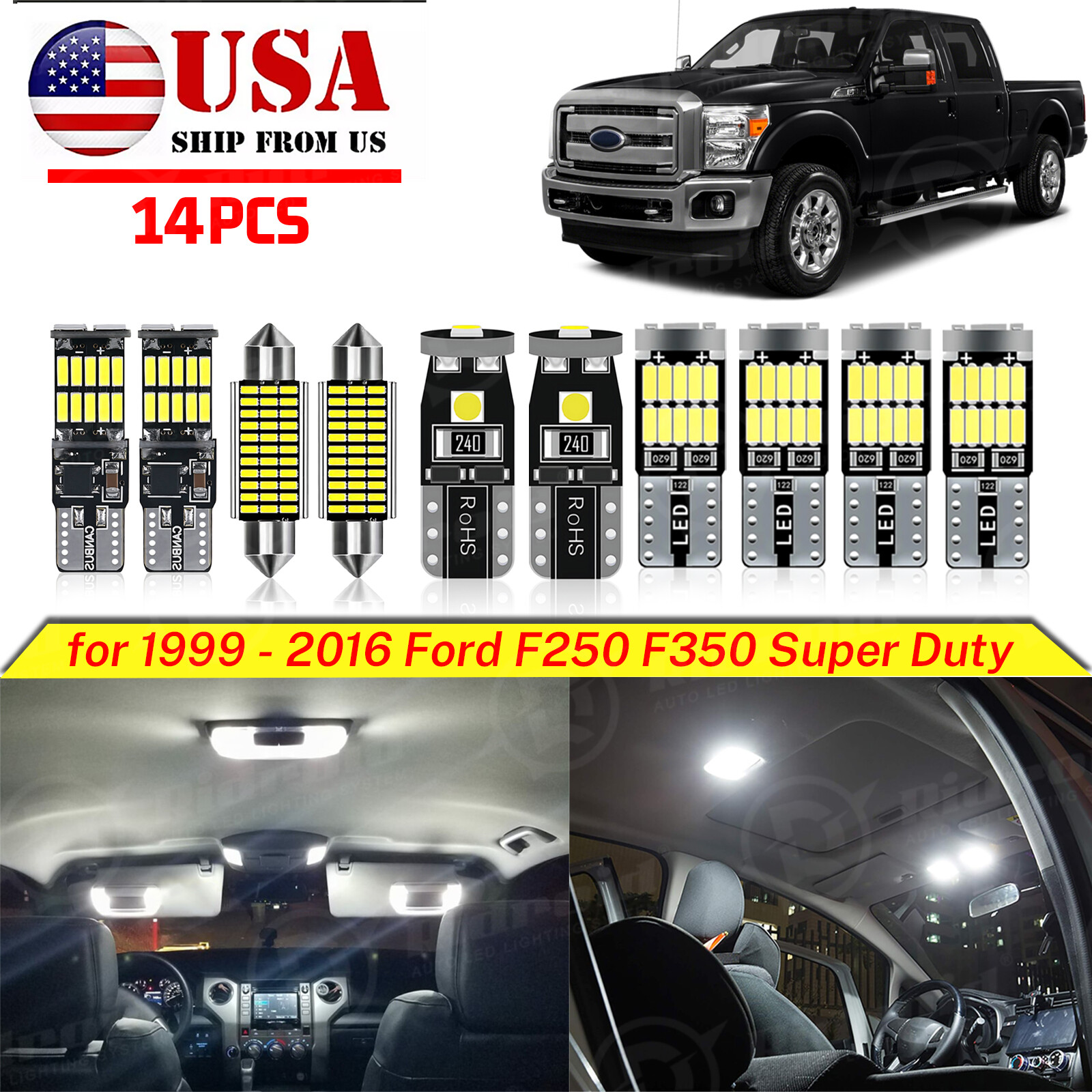 14x White LED Interior Light Package Kit For Ford F250 F350 Super Duty 1999-2016