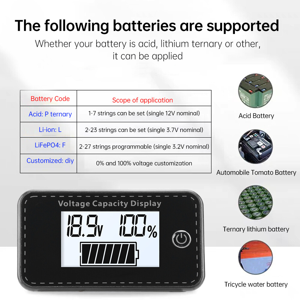 LCD Digital Battery Capacity Indicator DC 5-100V Voltmeter Voltage Meter Gauge