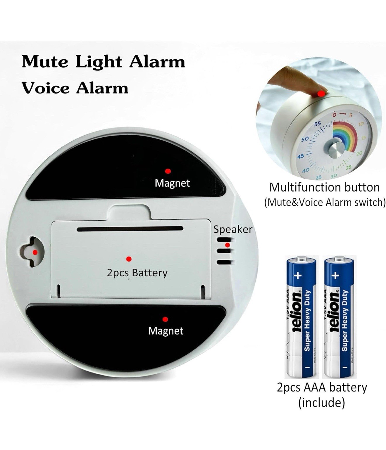 Keduzer Visual Timer, Kitchen Timer Rainbow Disk 60 Minute Countdown White