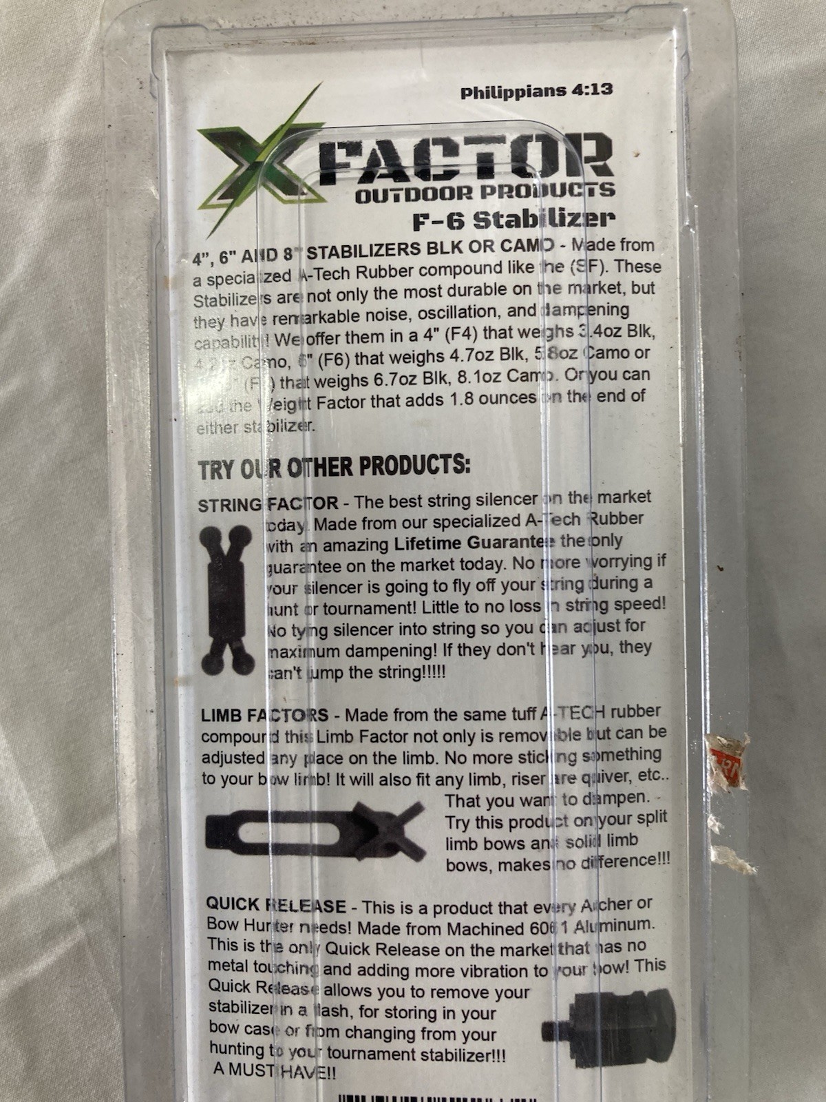 Factor Outdoor Products F-6 Stabilizer Black Archery Accessory