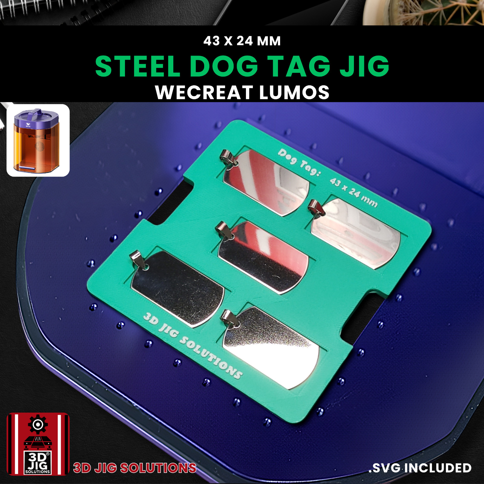 WeCreat Lumos Military Dog Tag Laser Engraving Jig | Stainless Steel Tags
