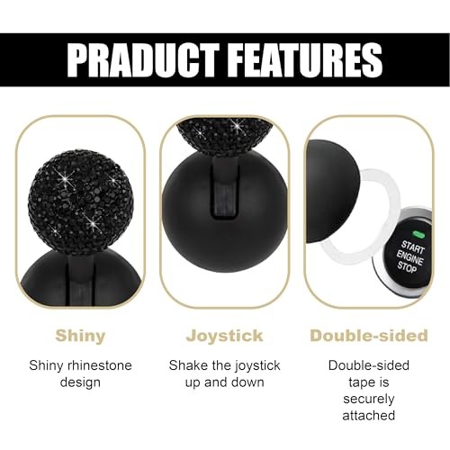 Bling Car Push Starter Button Cover, Rhinestone Auto Engine Joystick Black