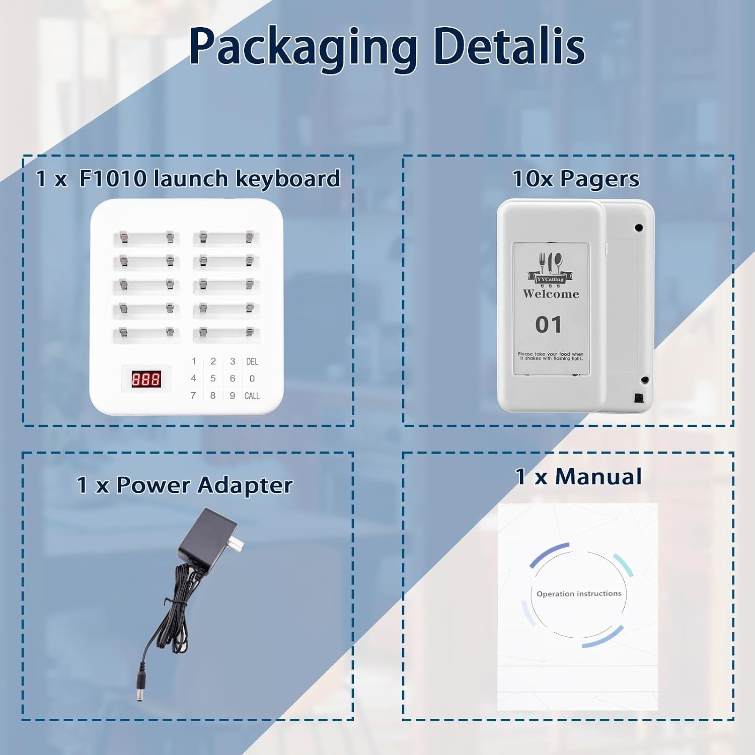 Versatile 10-Channel Restaurant Buzzers - Vibration, Flashing & Buzzer Modes