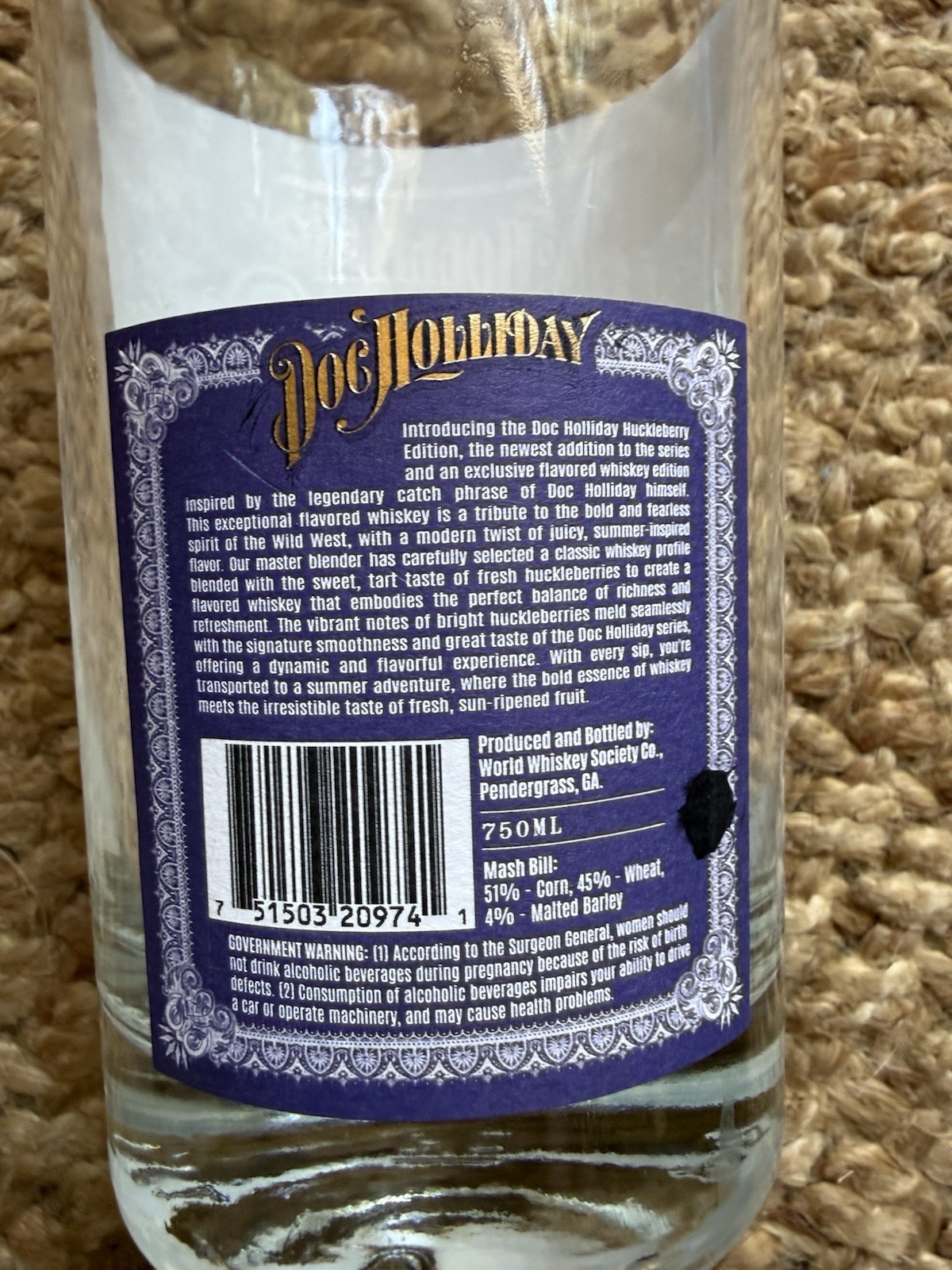 Doc Holliday Huckleberry Bourbon (empty) Single Barrel Whiskey RARE