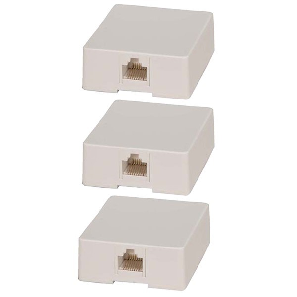 3x 1 Port RJ45 Network LAN Ethernet Keystone Jack Wall Surface Mount Box White