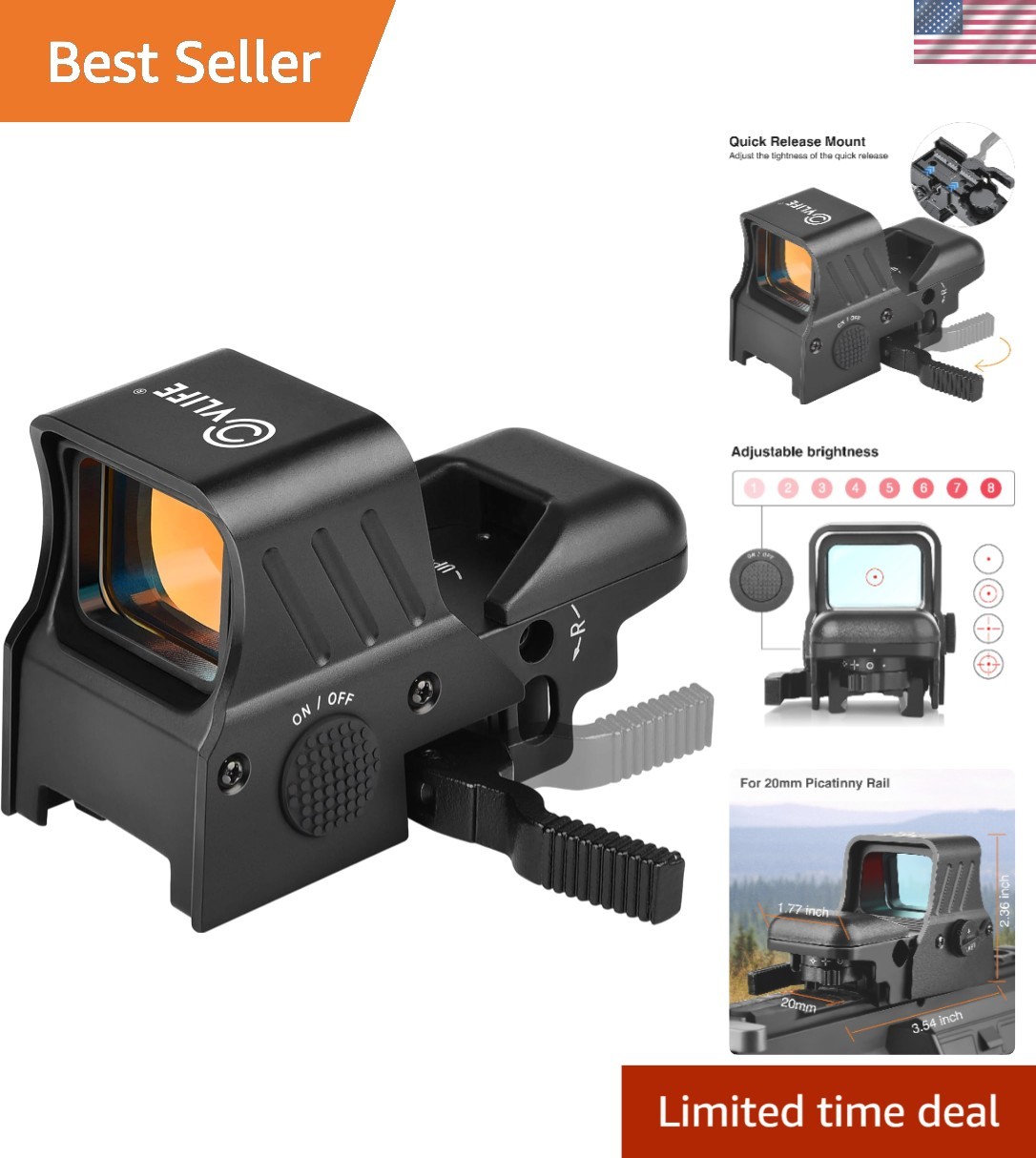 33mm Wide Objective Red Dot Optics with Shockproof Design - Tactical Advantage