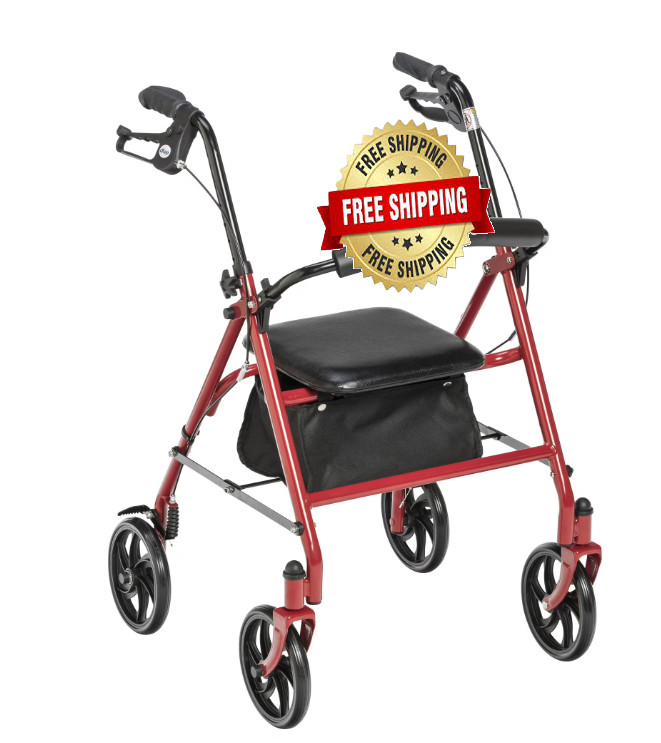 Medical Adult Rollator Walker Portable Folding Chair Seat for Handicap Disabled