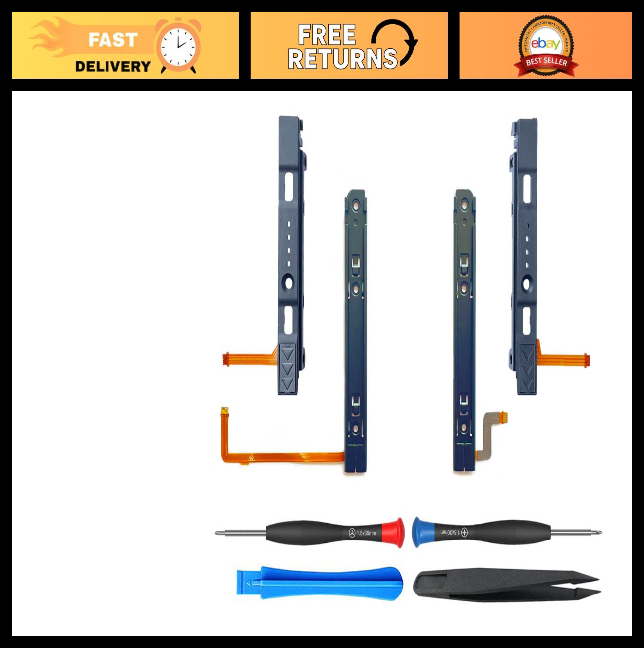 Slide Rail Replacement for OLED Switch & Joy-Con Controller - Metal T-Track & Fl