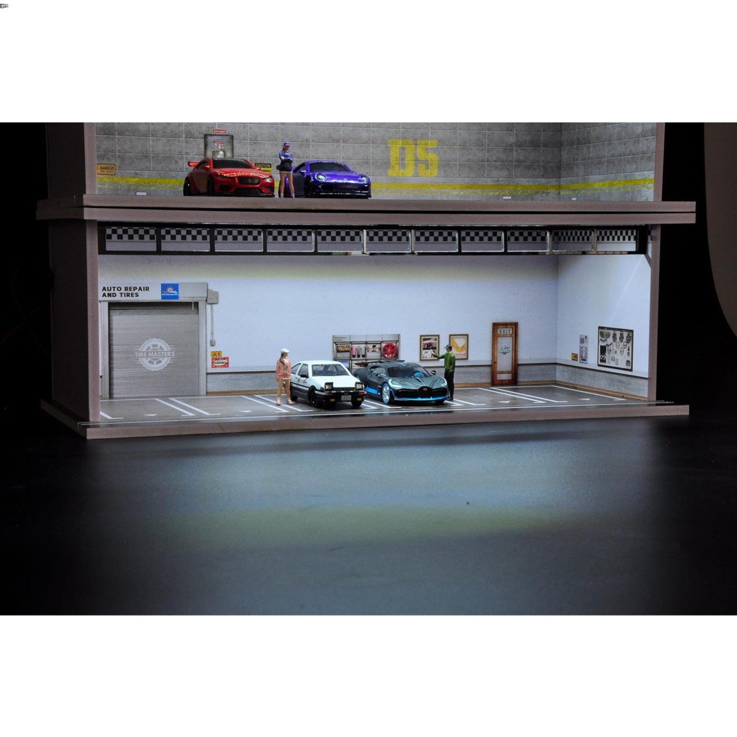 Realistic Garage Scene 1/64 LED Display Case for Hot Wheels and Diecast Cars