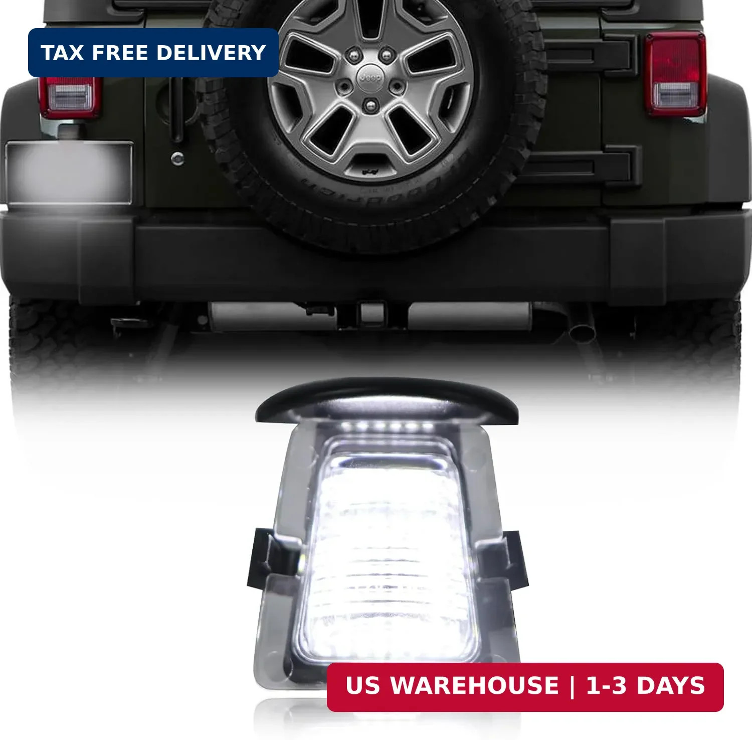 Full LED License Plate Light Tag Lamp Assembly Compatible with Jeep Wrangler JK