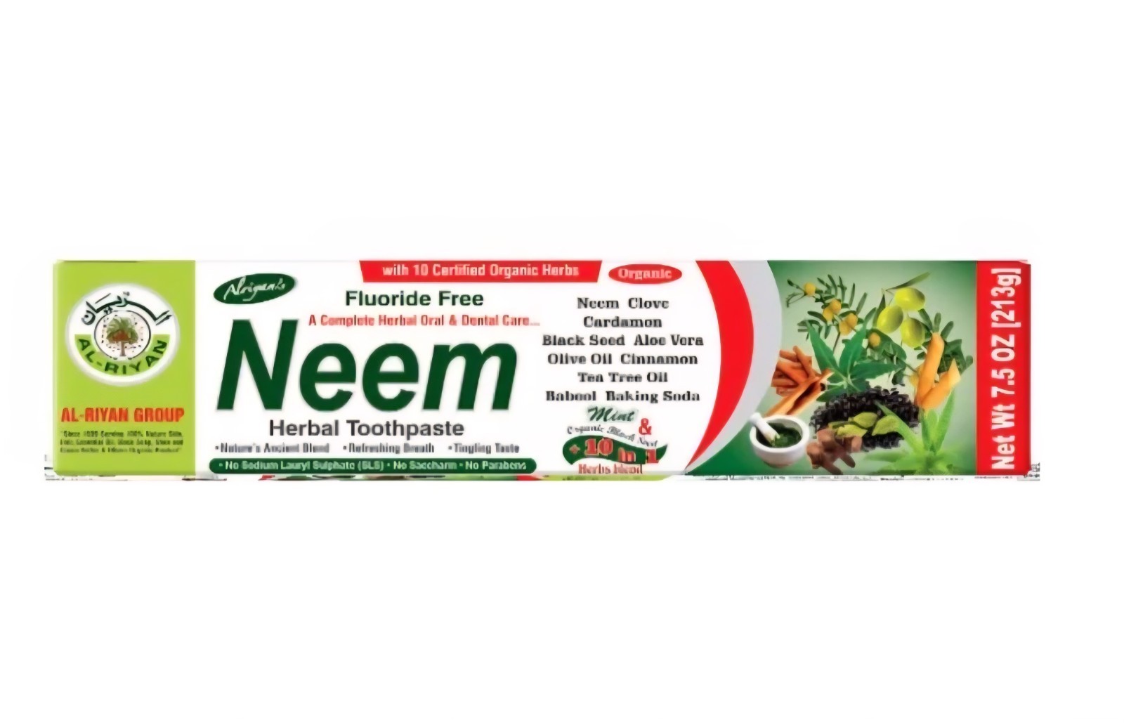 3 Pack Al Riyan Organic Neem  Herbal Toothpaste Fluoride Free 7.5oz
