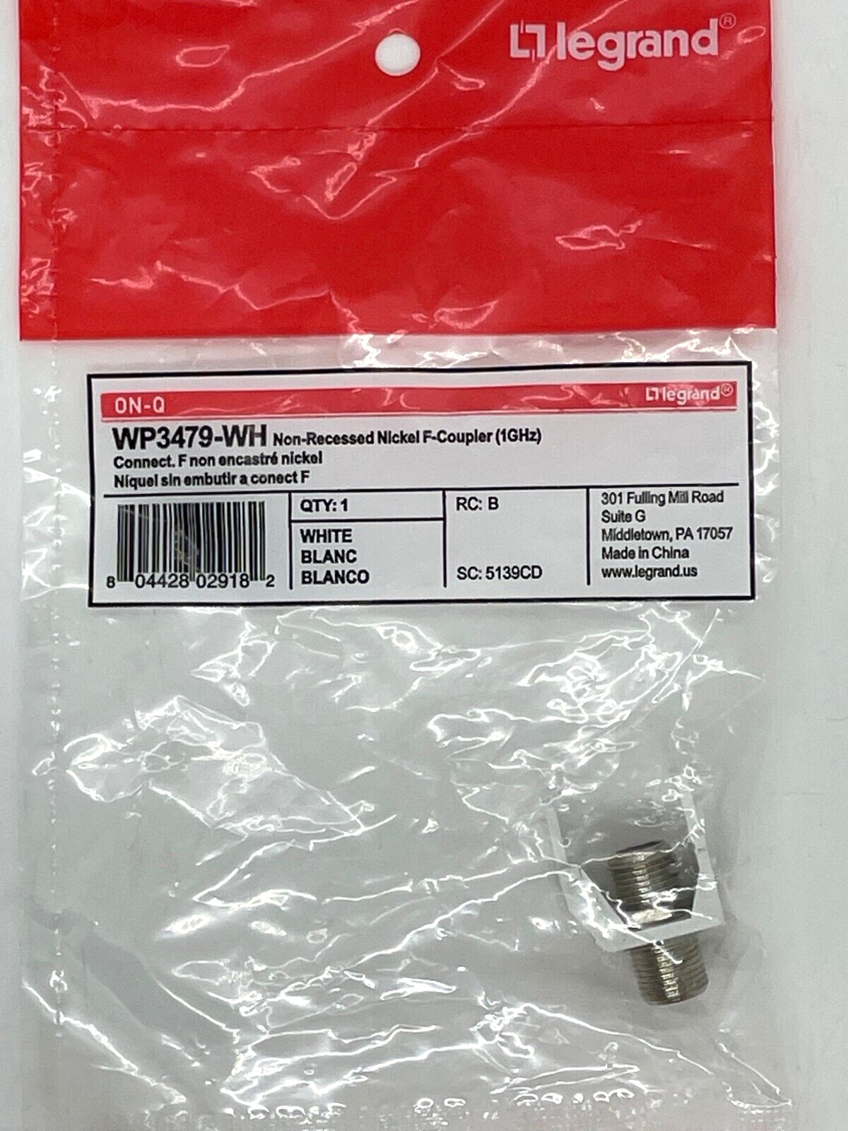 On Q Legrand WP3479-WH F Connector WHITE Non Recessed Nickel Coupler FREE SHIP a