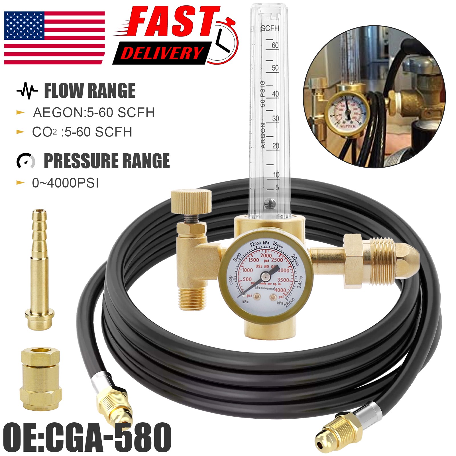 CO2 Argon Flow Meter Gas Regulator Gauge with Gas Hose Mig Tig Welding / Hose