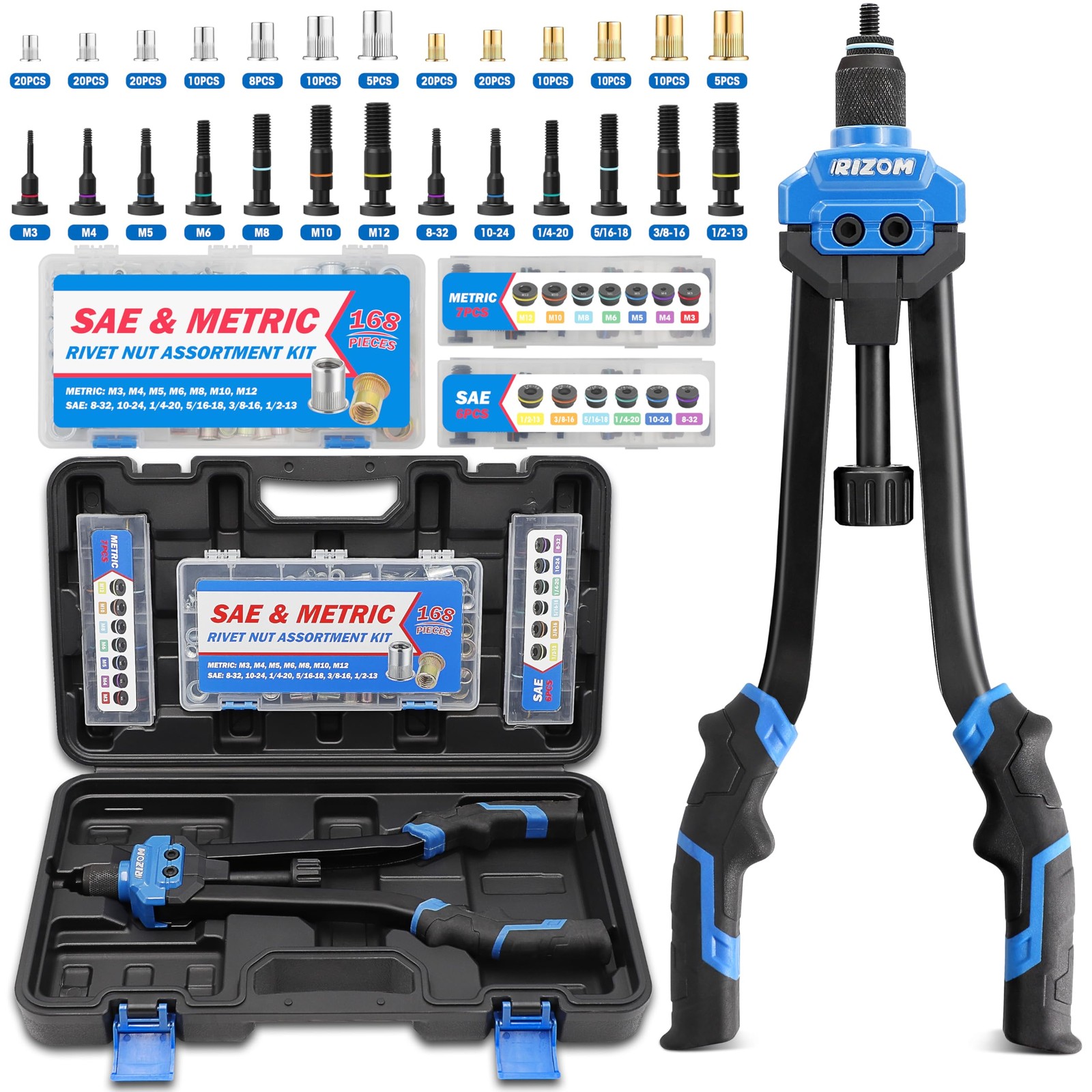Rizom Rivet Nut Tool, 16” Rivnut Tool Kit with 13 Metric 16inch, blue black