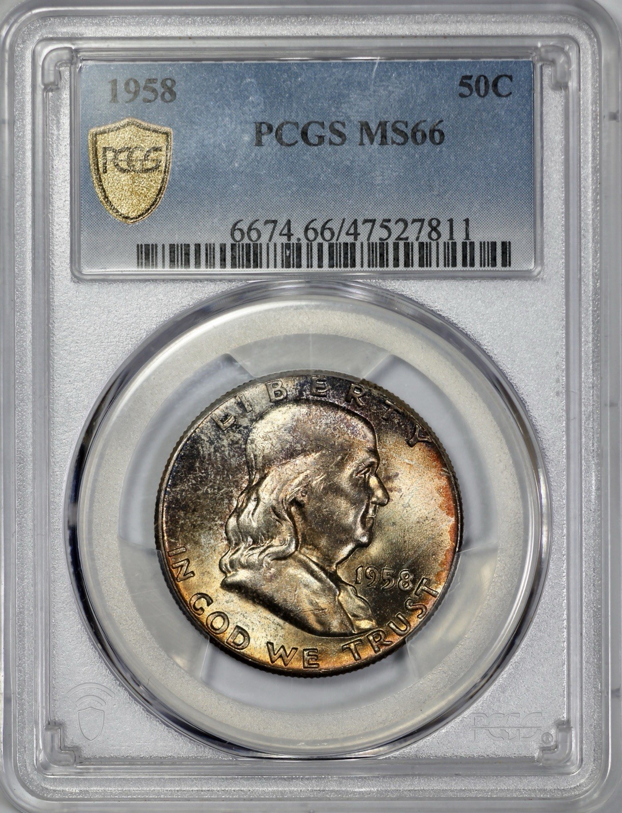 1958 Franklin 50c Silver Half Dollar PCGS MS 66 Toned