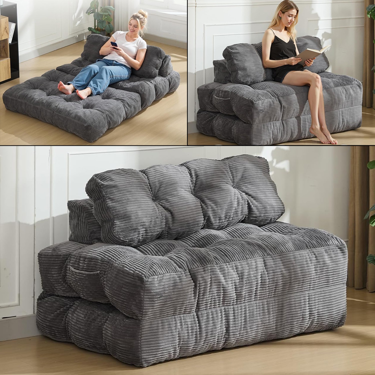 Oversize 2-in-1 Folding Sofa Bed Sleeper Mattress Chair with Pillow 72x52x8"