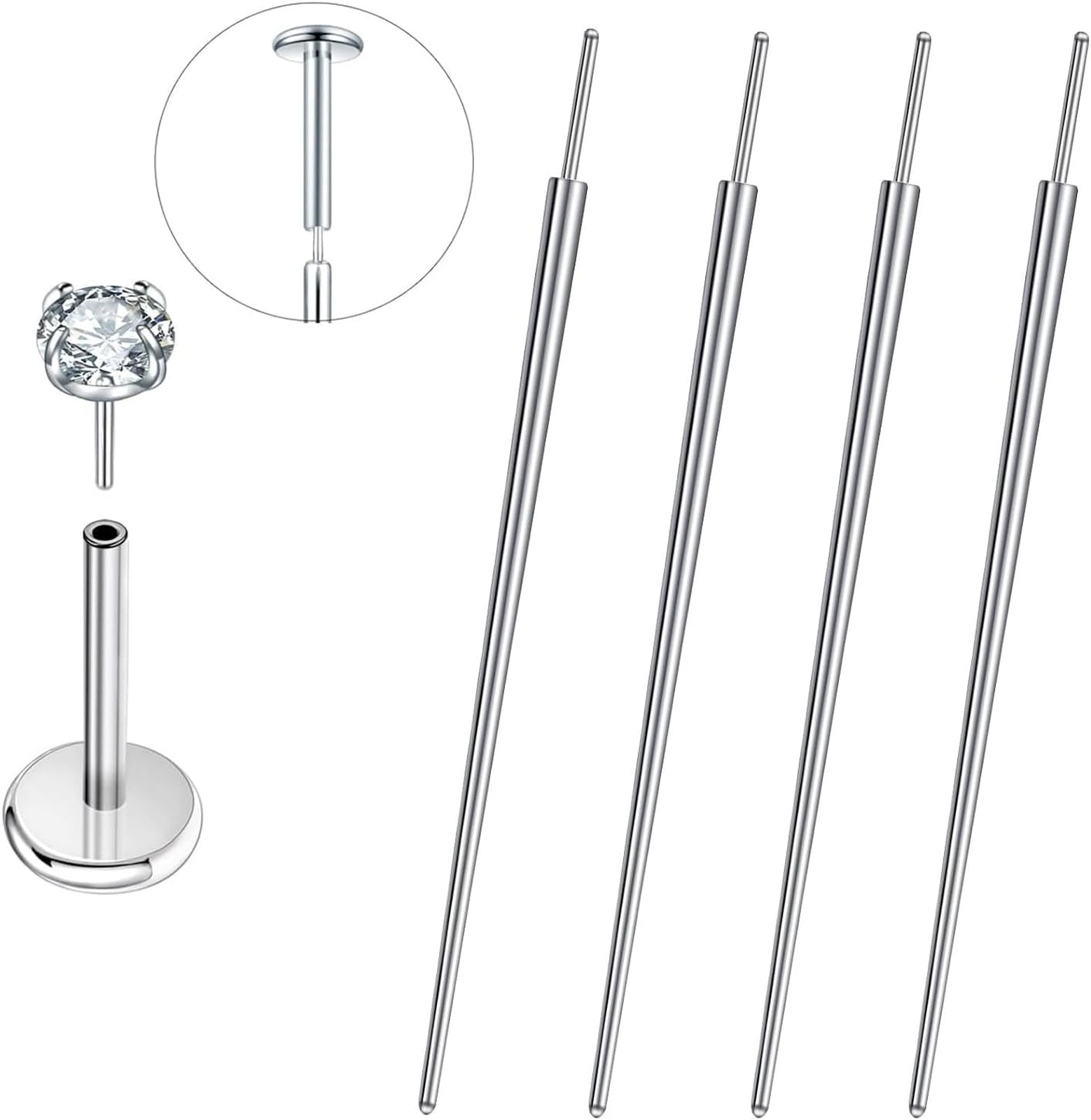 Piercing Taper Set, G23 Titanium Threadless, 4PCS Mixing Sizes, 16G 18G 20G