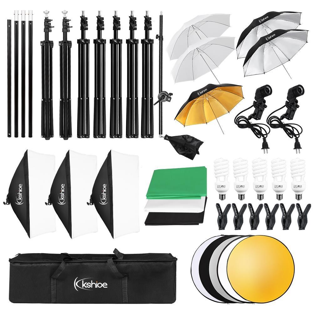 Photography Studio Continuous Lighting 5 Umbrellas Stand Set w/Reflector Panel