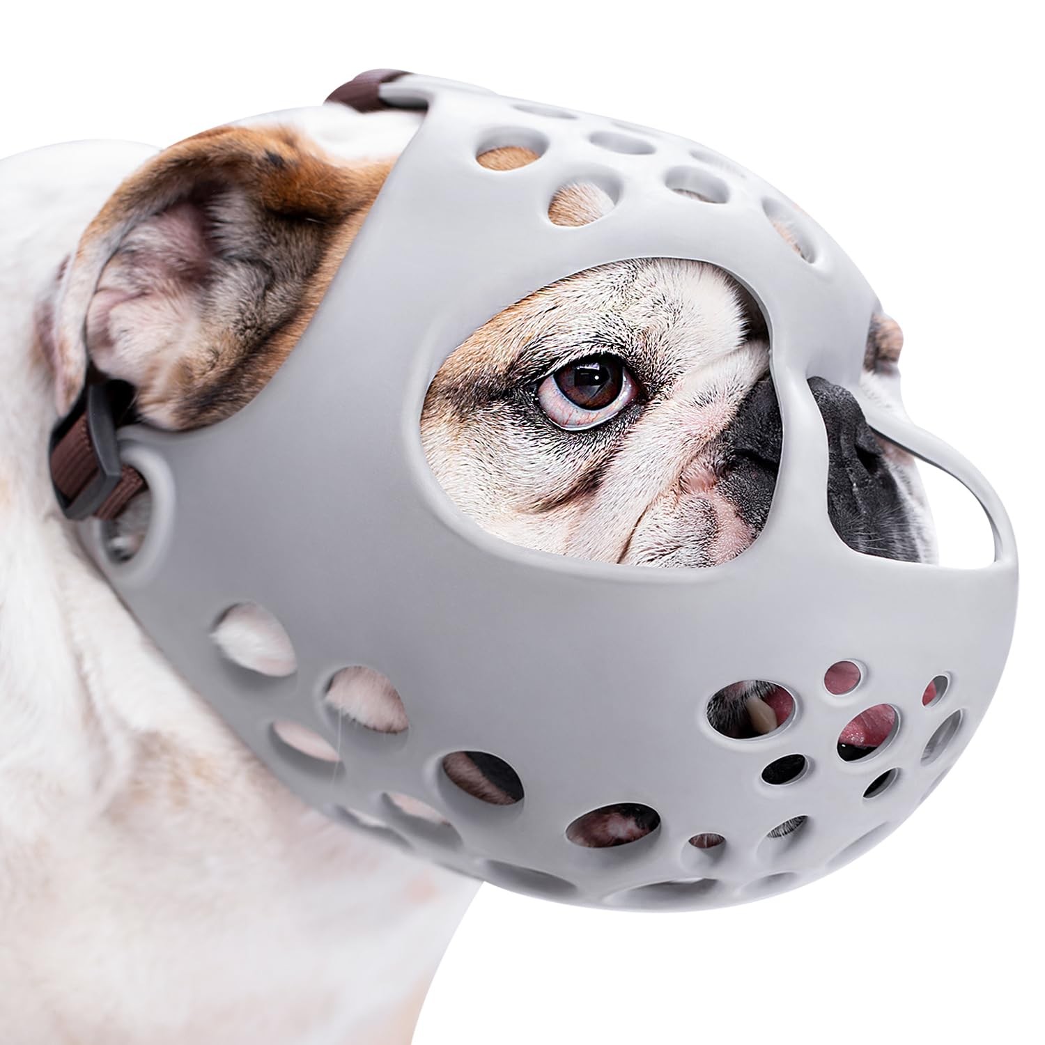 BARKLESS Short Snout Dog Muzzle, Soft Silicone Flat XL（Head 20-22½"）, Gray