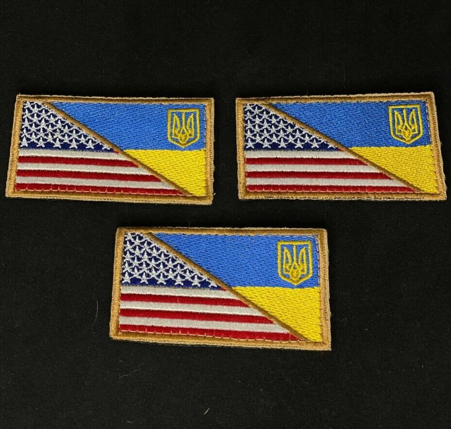 Ukrainian Morale Patches  Uкraine + USA Flag Embroidered Badge Textile * 3 Pcs