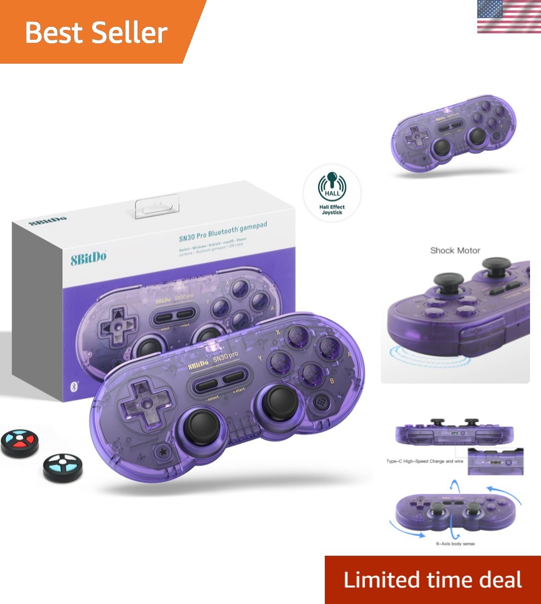 SN30 Pro Wireless Bluetooth Controller Hall Effect Joystick Update with Rumbl...