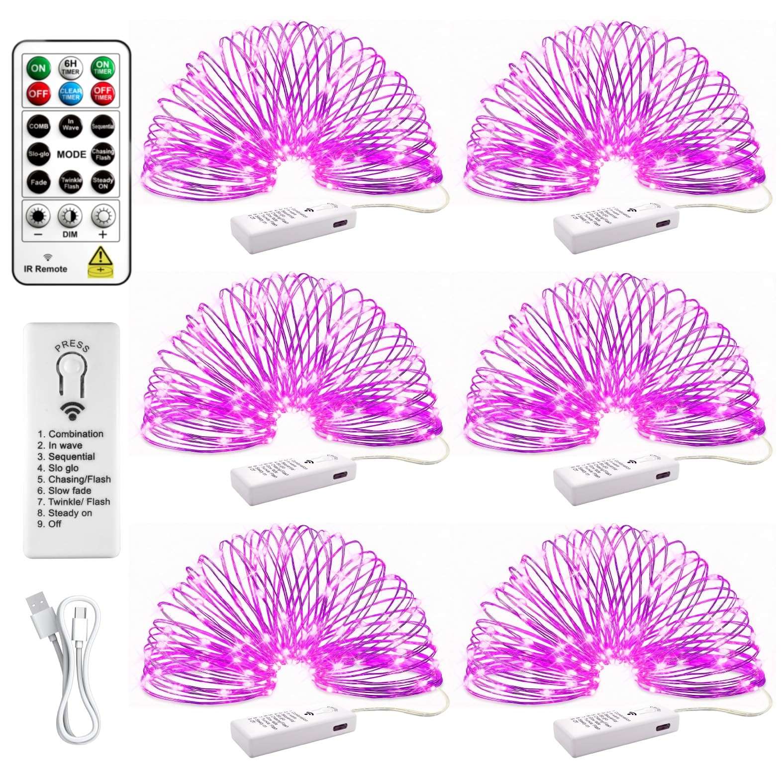 6 Pack Rechargeable Fairy Lights Battery Operated with Remote & DIY Timer, 7f...