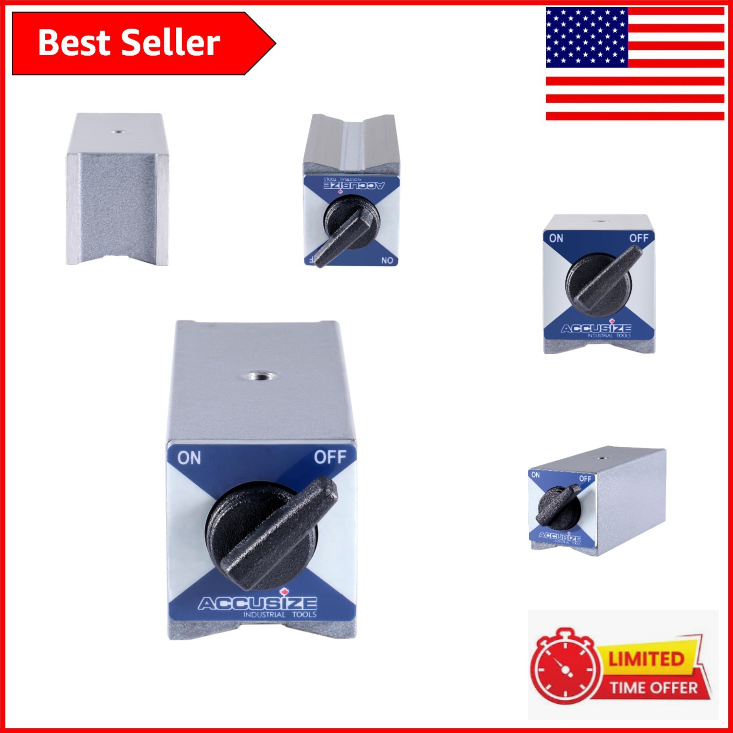 Precision Magnetic Base with 264 lb Pull and Fine Adjustment - Accusize Quality