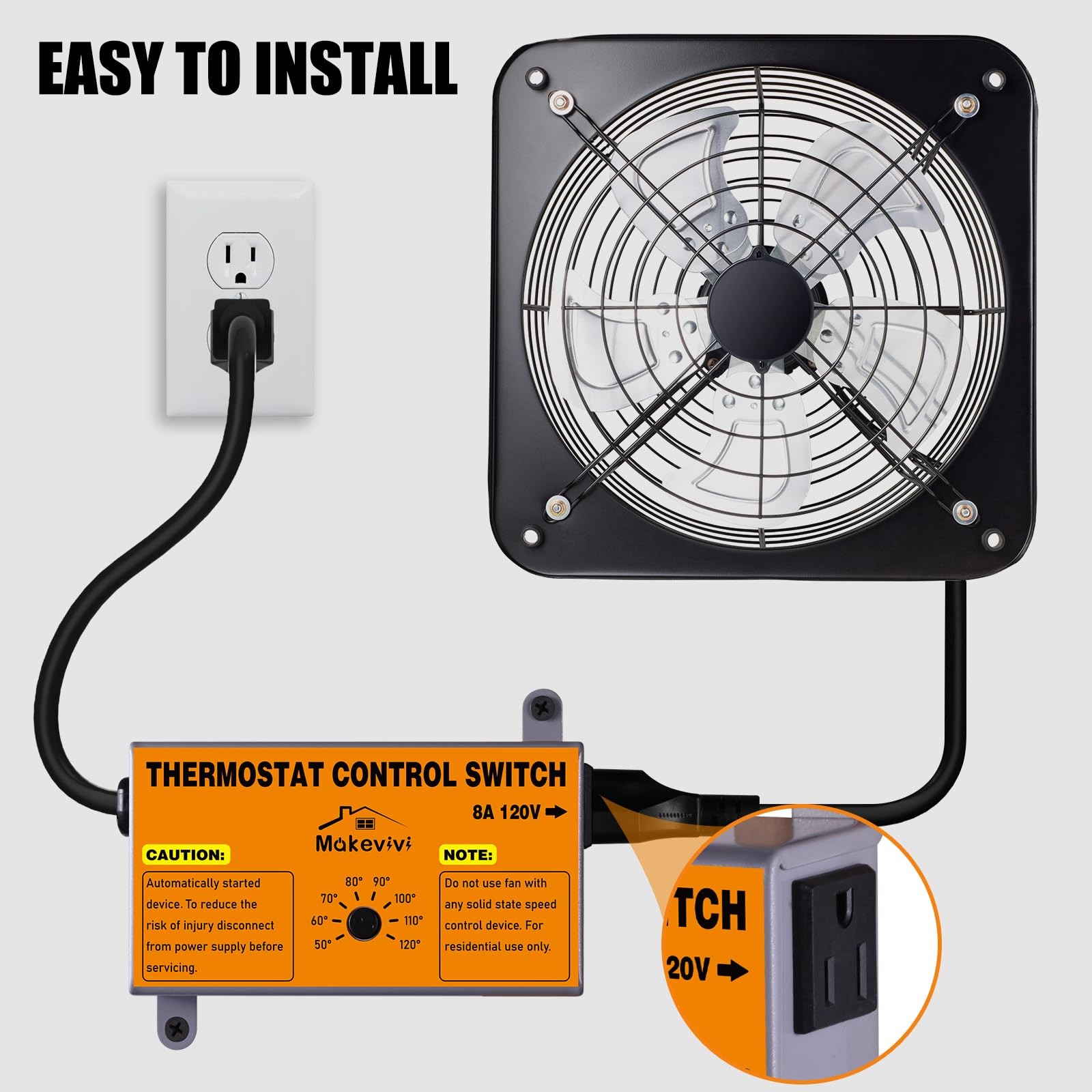 Adjustable Attic Fan Thermostat with Overload Protector Easy Install