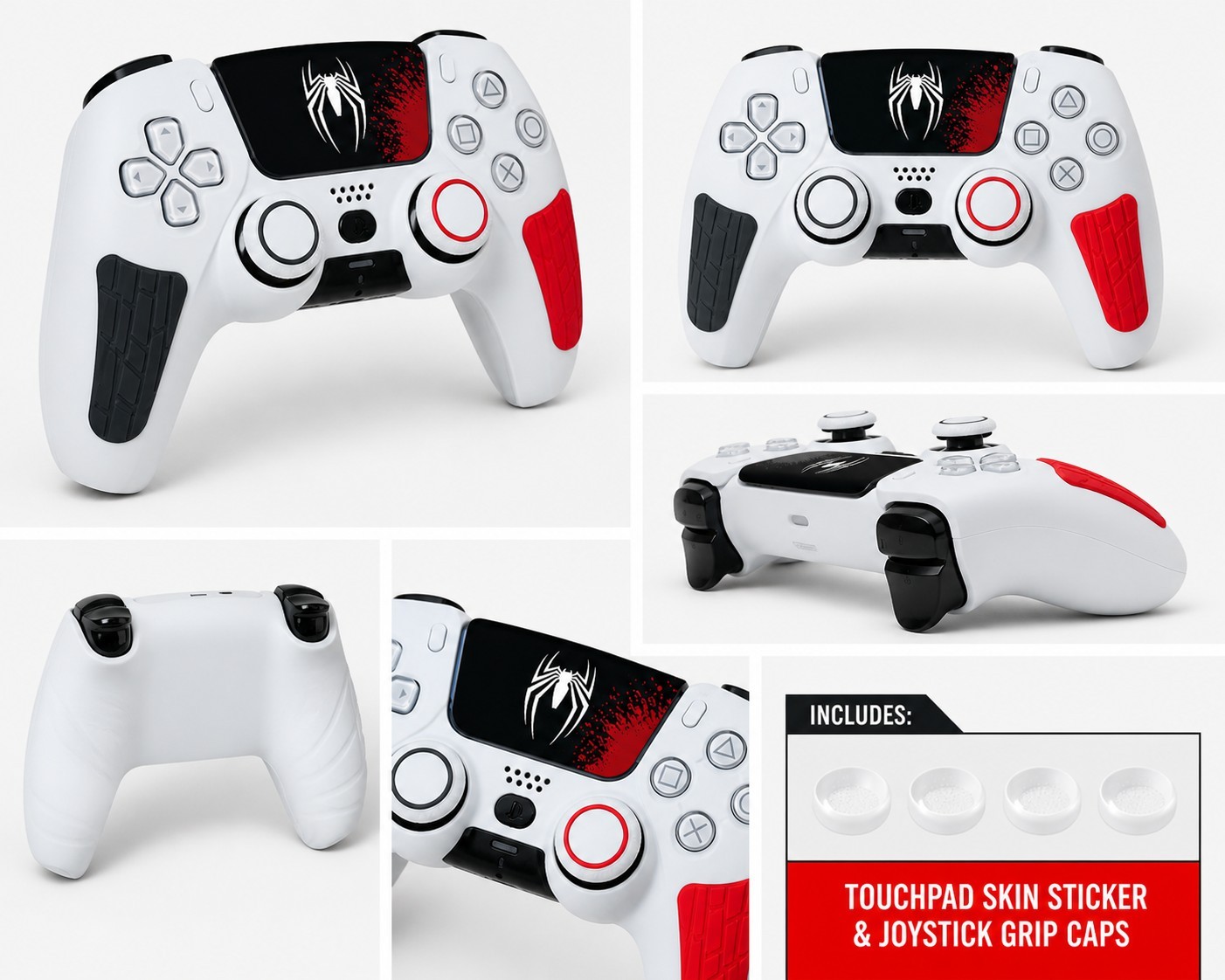 Spider/Inspired White Controller Skin Kit - Touchpad Decal And Grip Cap Sets