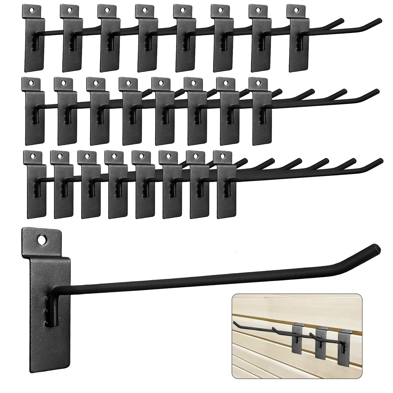 24 Pack Slatwall Hooks,4/6/8 Inch,30LB Capacity,Matte Black Finished