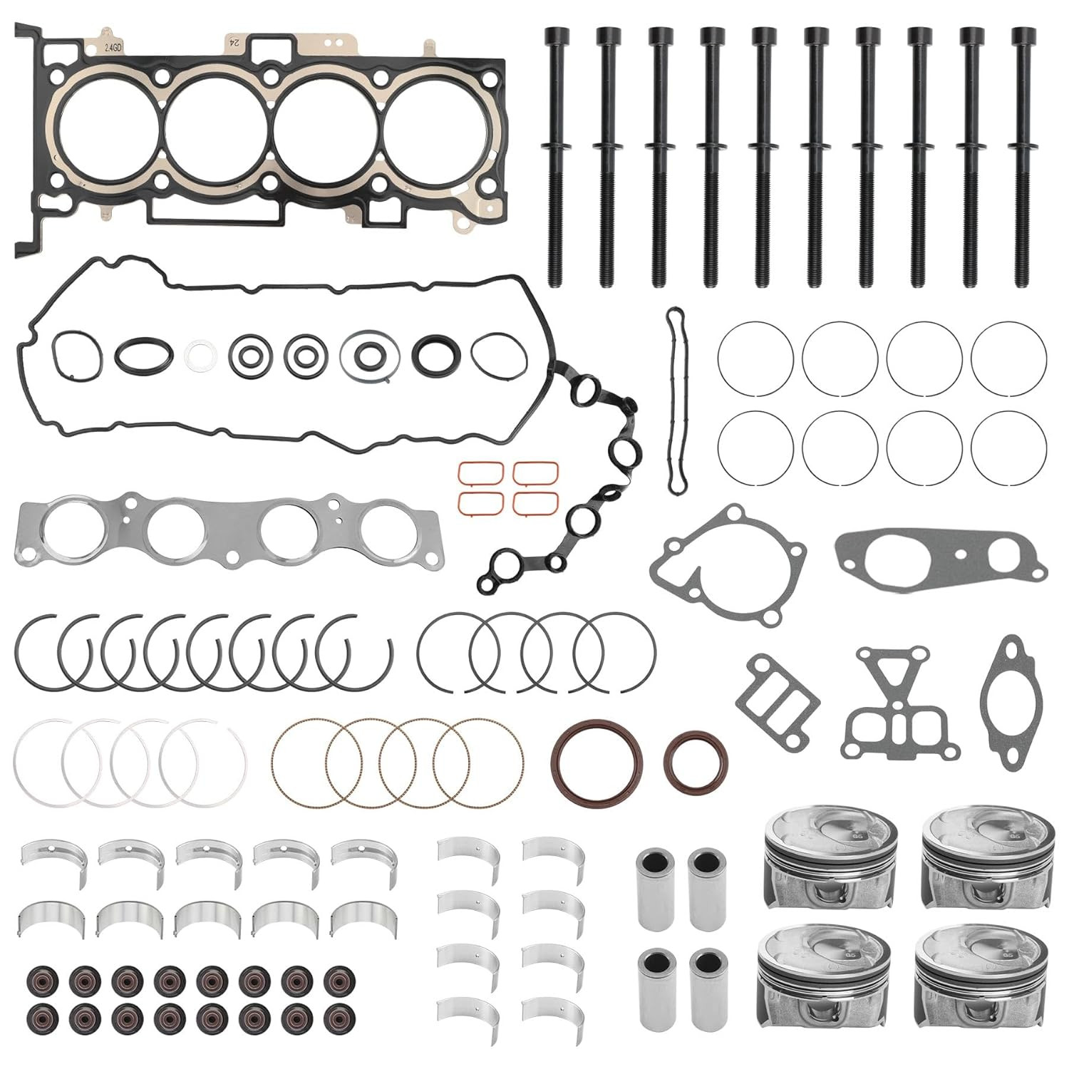 Engine Rebuild Kit Pistons Rings Gasket for Hyundai Sonata Kia Optima 2.4L